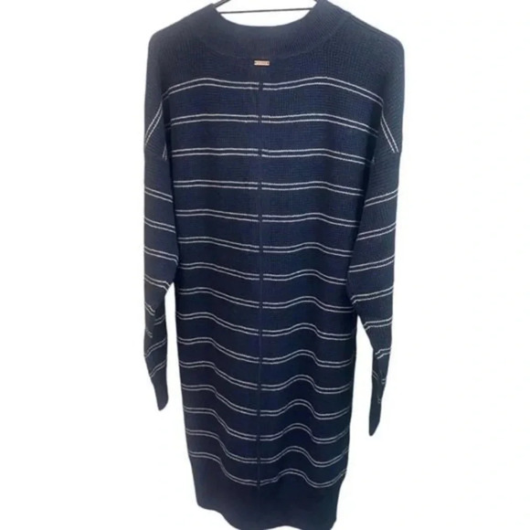 prAna Women's Navy Blue Nautical Stripe Milani Henley Sweater Knit Dress S M - Picture 5 of 8